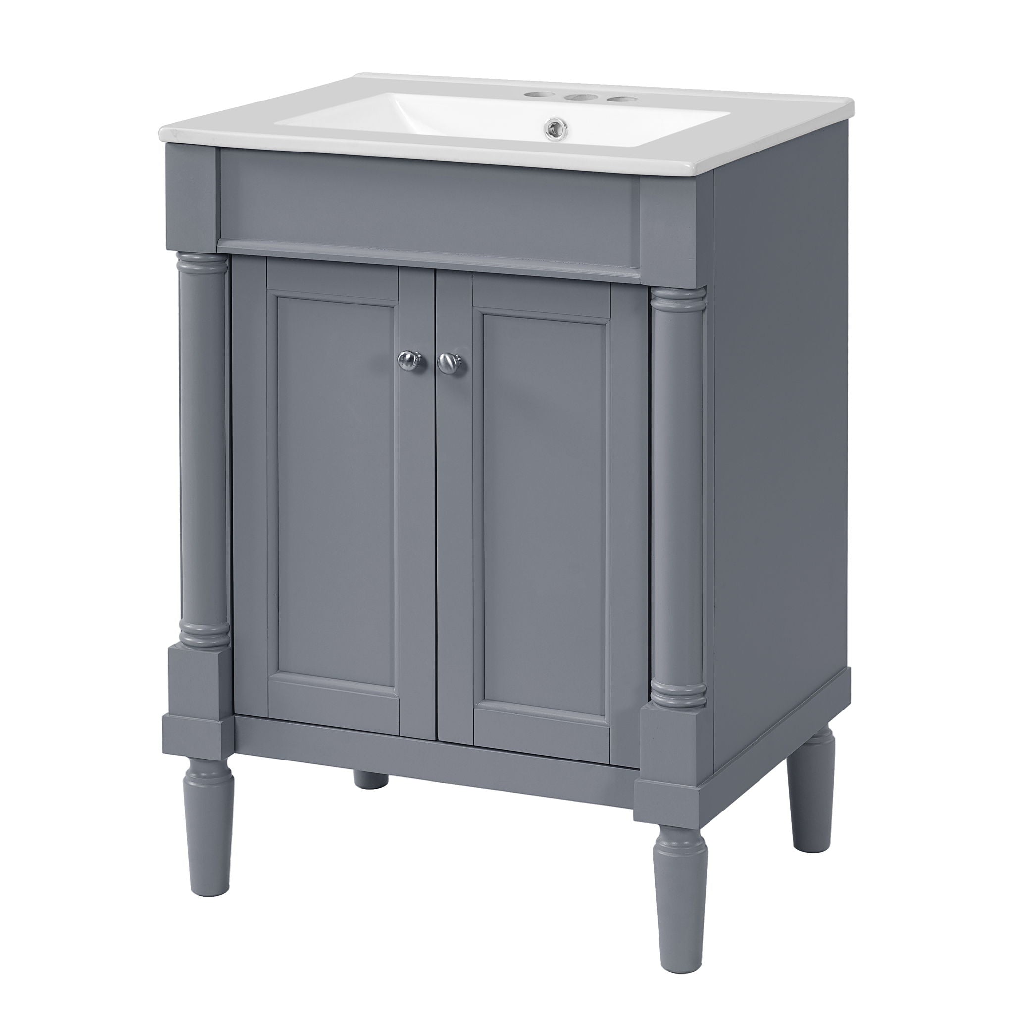 24 Bathroom Vanity With Top Sink, 2 Tier Storage Cabinet - Gray