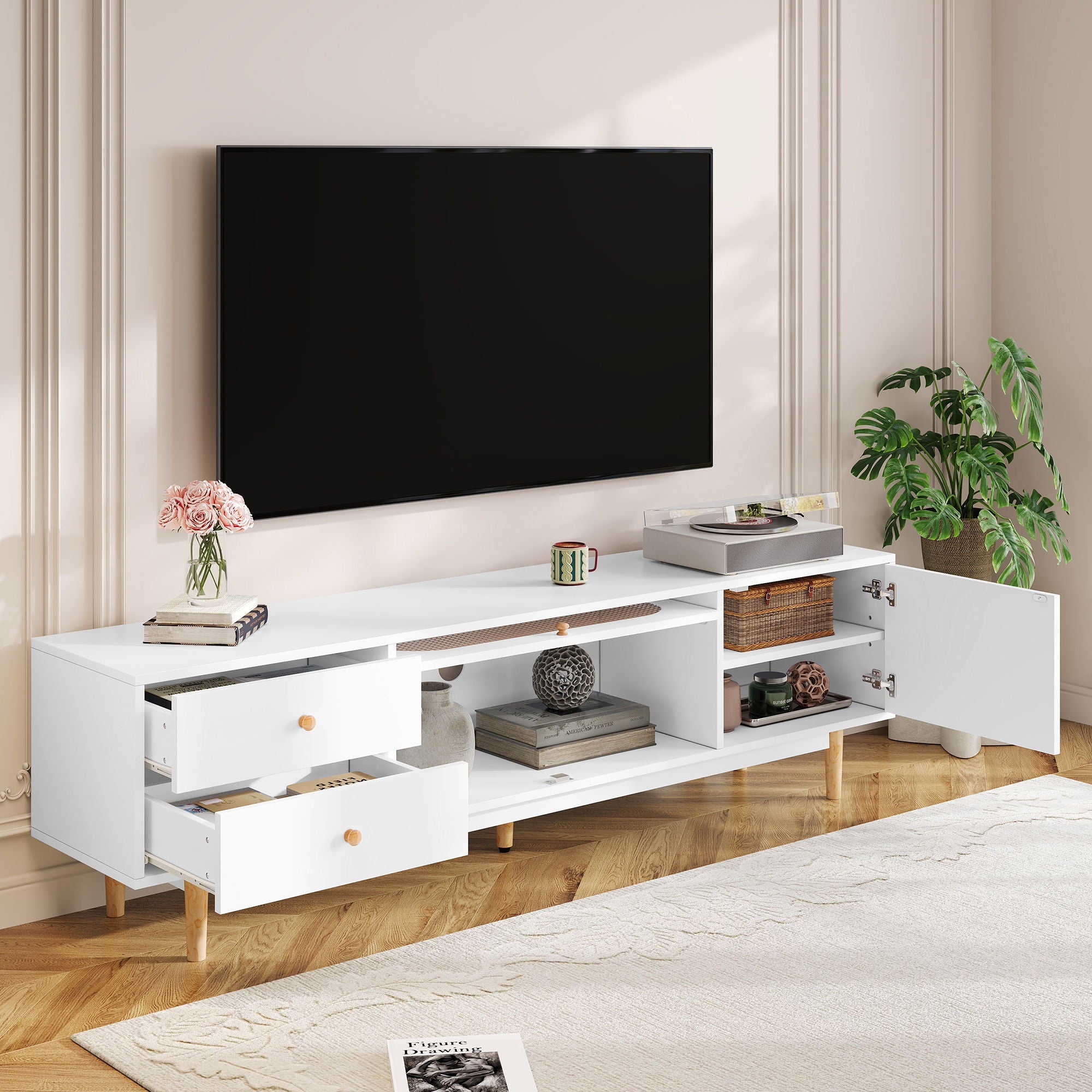 70 TV Stand With Drawers - White