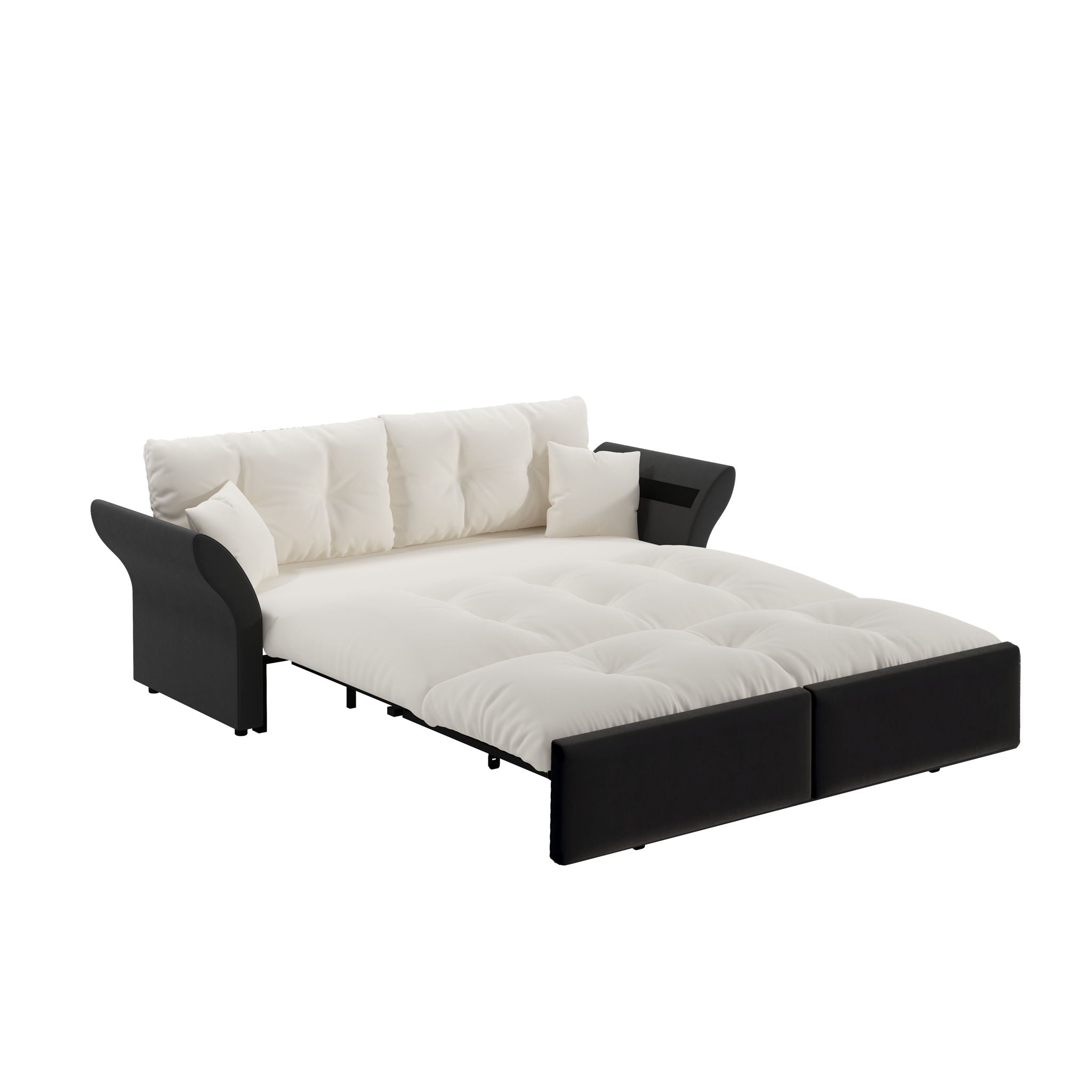 Queen Pull Out Sofa Bed, 3 In 1 Convertible Sleeper Tufted With 2 Soft Pillows
