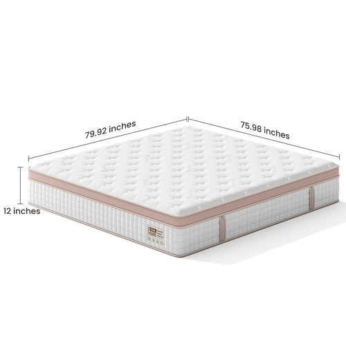 12 King Size Firm Hybrid Mattress, Gel Memory Foam & Pocket Springs, Pressure Relief, Motion Isolation, Ergonomic Bed - White