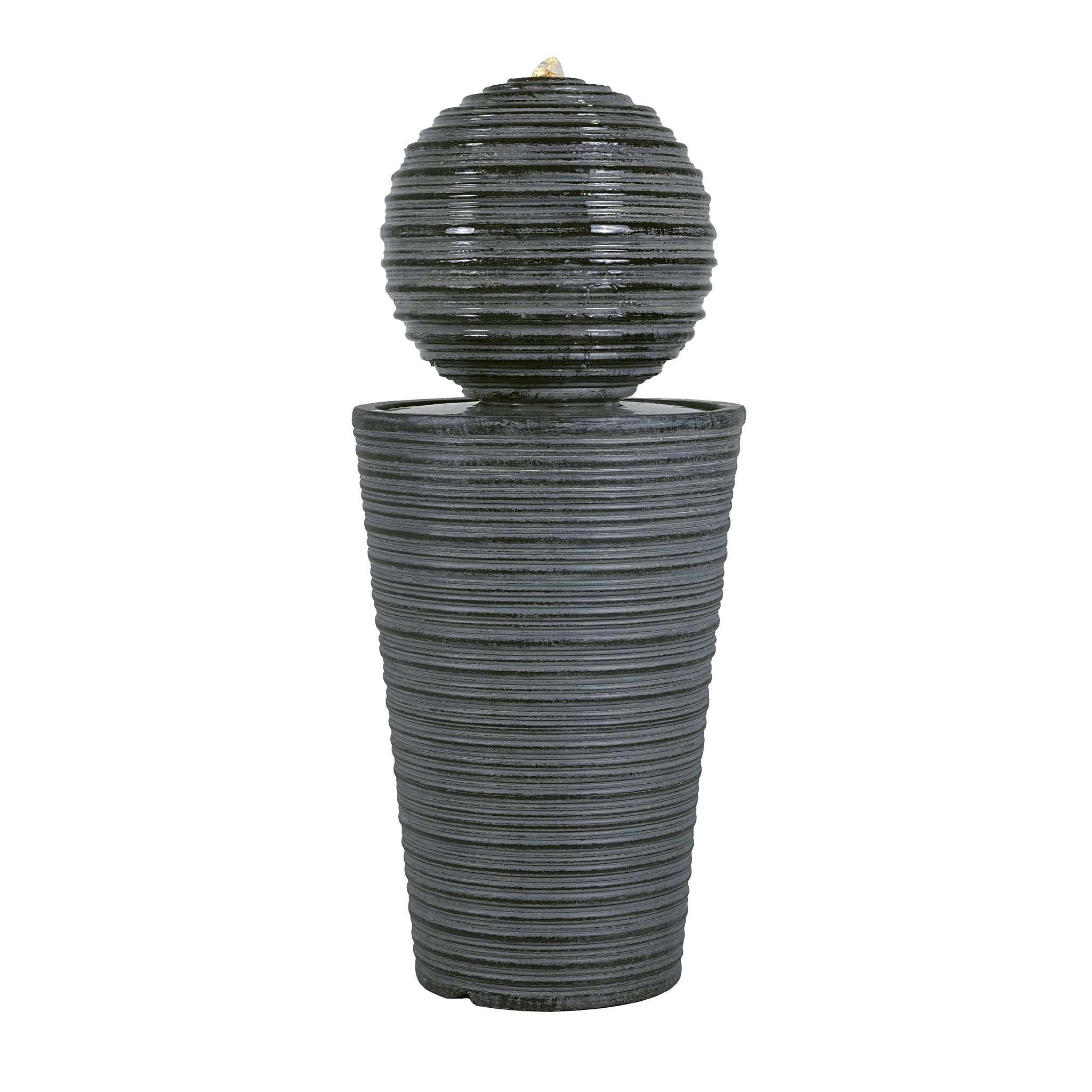 31.5 Tall Striped Column Fountain With LED Light Design For Outdoor Spaces - Gray