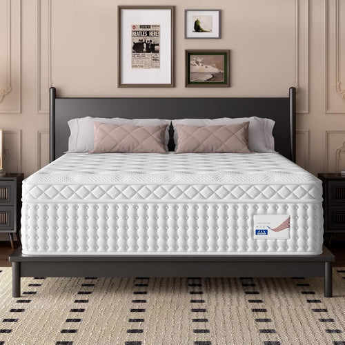 12 King Hybrid Mattress, Memory Foam & Pocket Spring Bed, Medium Firm Comfort, Spine Support, Quiet & Breathable - White