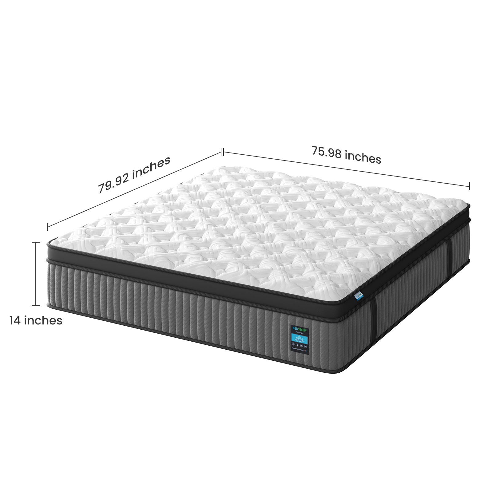 14 King Hybrid Mattress, Memory Foam & Pocket Spring Bed, Cooling, Pressure Relief, Back & Hip Support - Gray / White