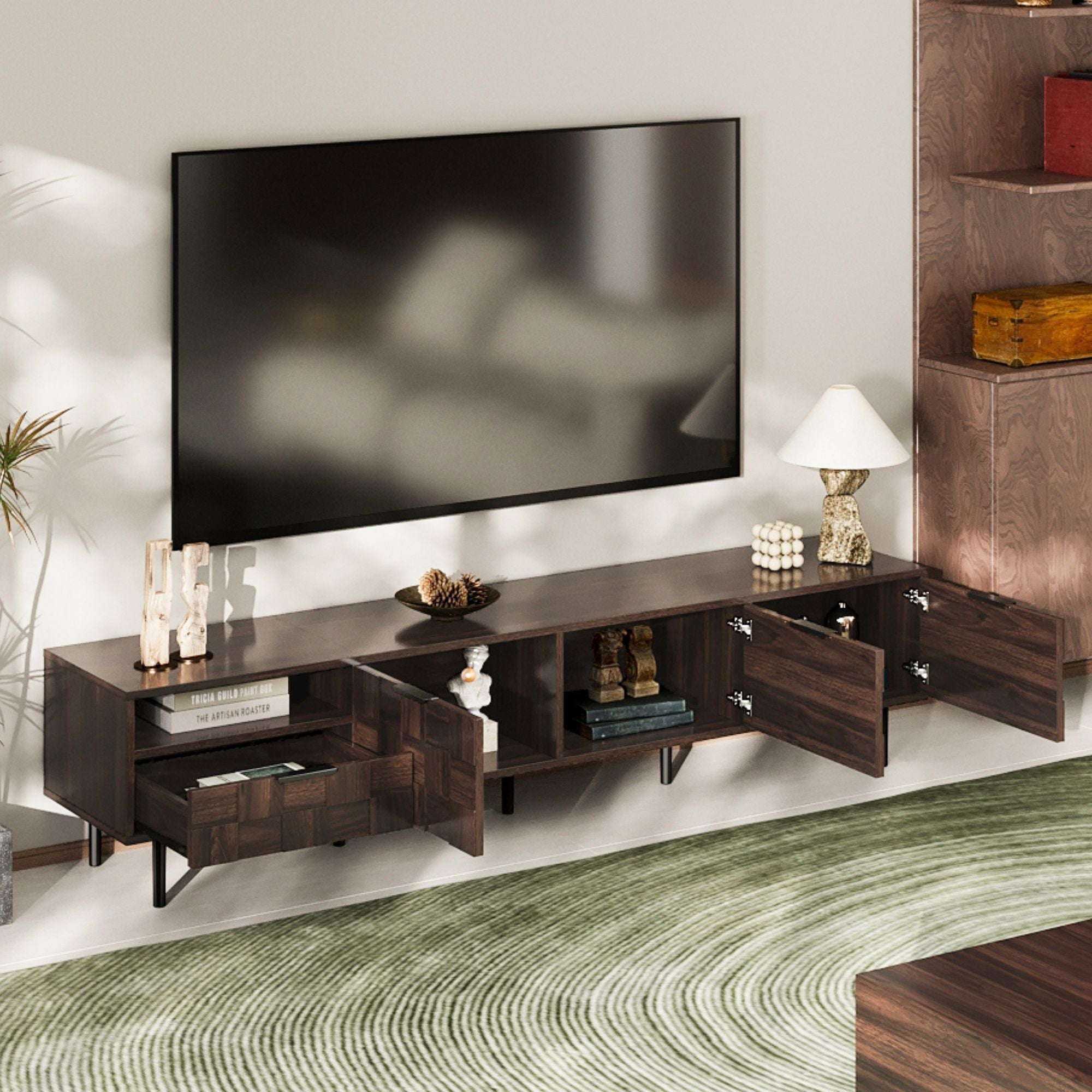 78 TV Stand With Storage Cabinets For Living Room - Walnut