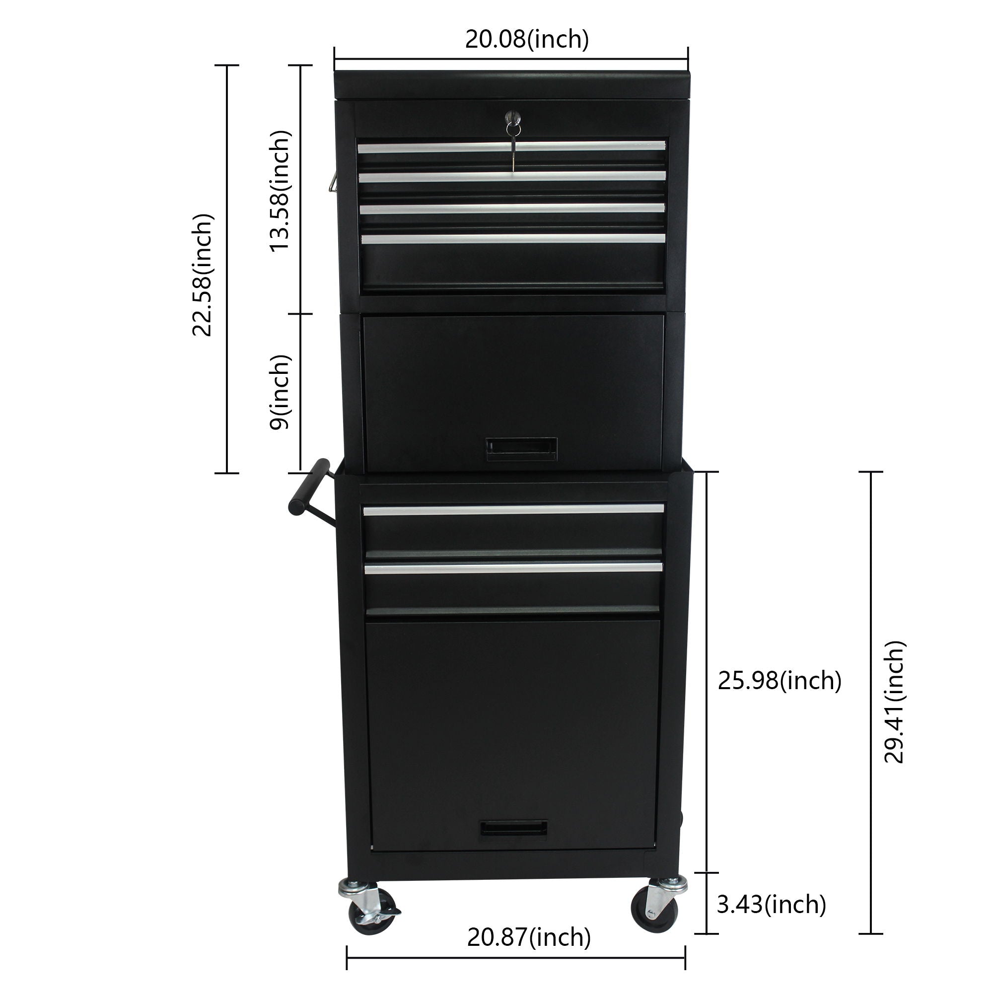 6 Drawer Lockable Tool Cabinet On Wheels, Steel Rolling Tool Chest With Detachable Toolbox
