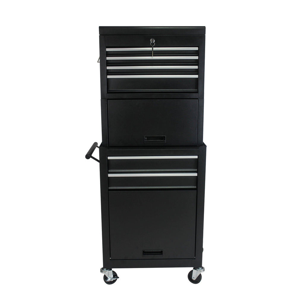 6 Drawer Lockable Tool Cabinet On Wheels, Steel Rolling Tool Chest With Detachable Toolbox