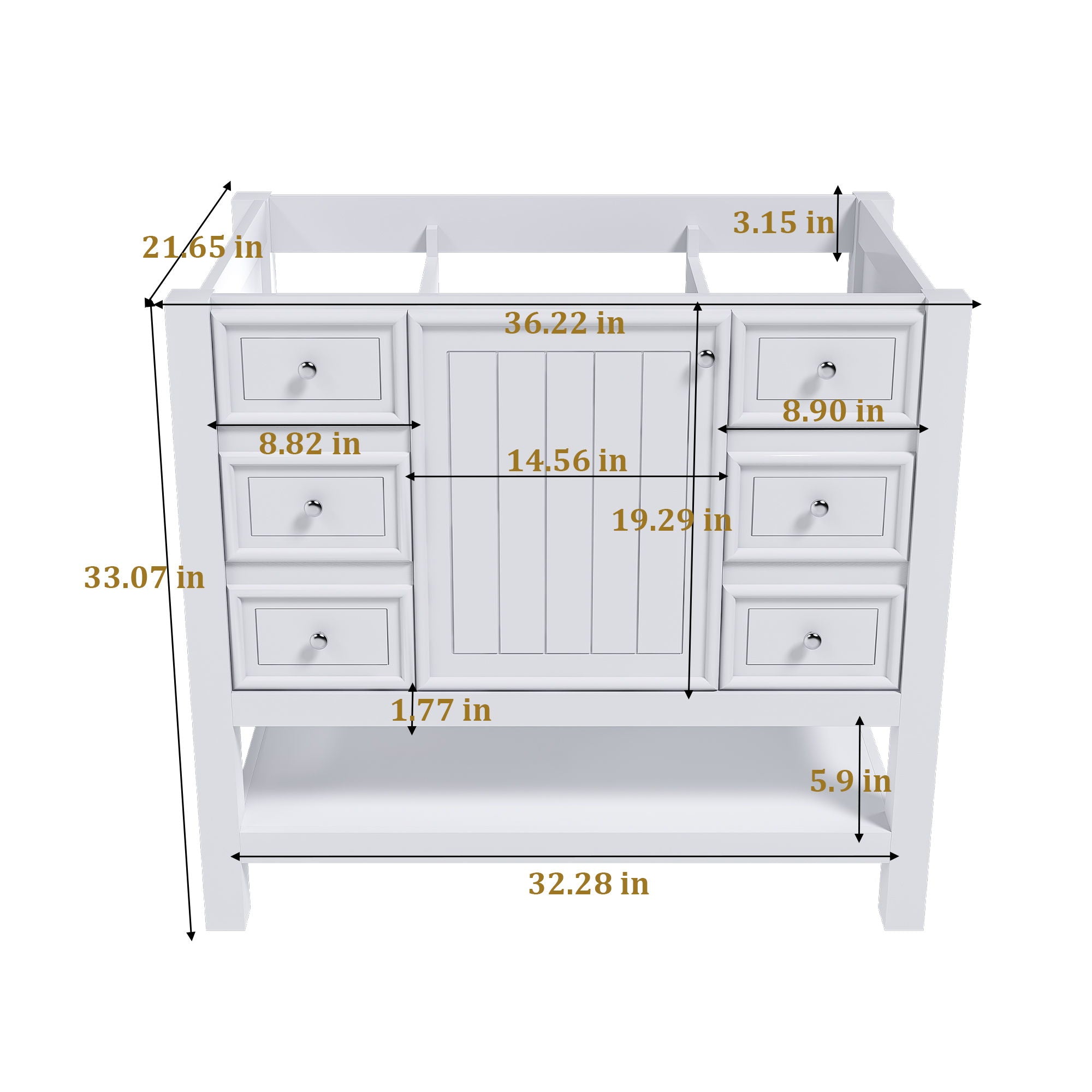 36 Bathroom Vanity With 1 Cabinet And 3 Drawers 1, Storage Solution - White