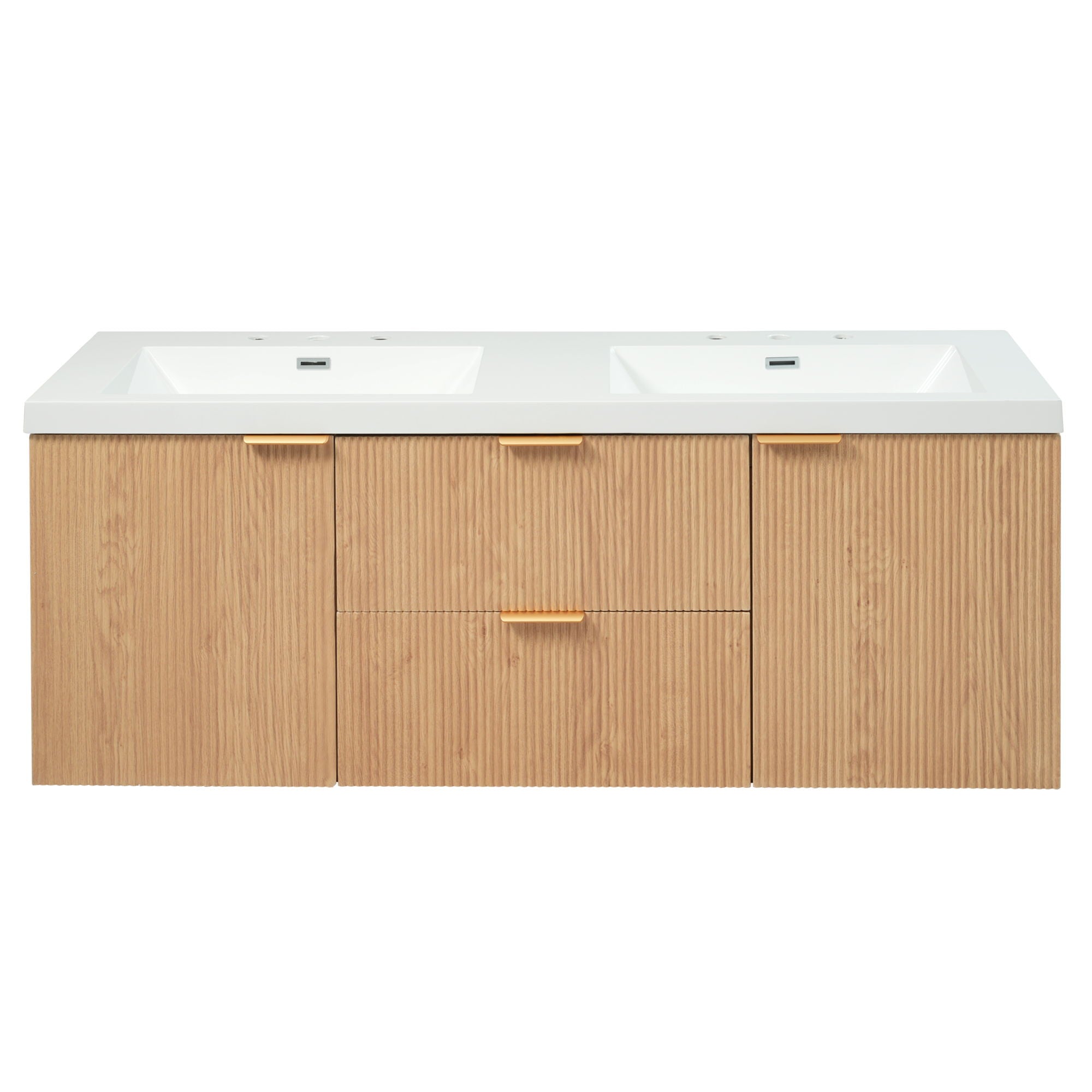 59.3 Double Sink Bathroom Vanity With Smc Resin Top, Painted Cabinet, Soft Close Doors, Wall Mounted - Wood
