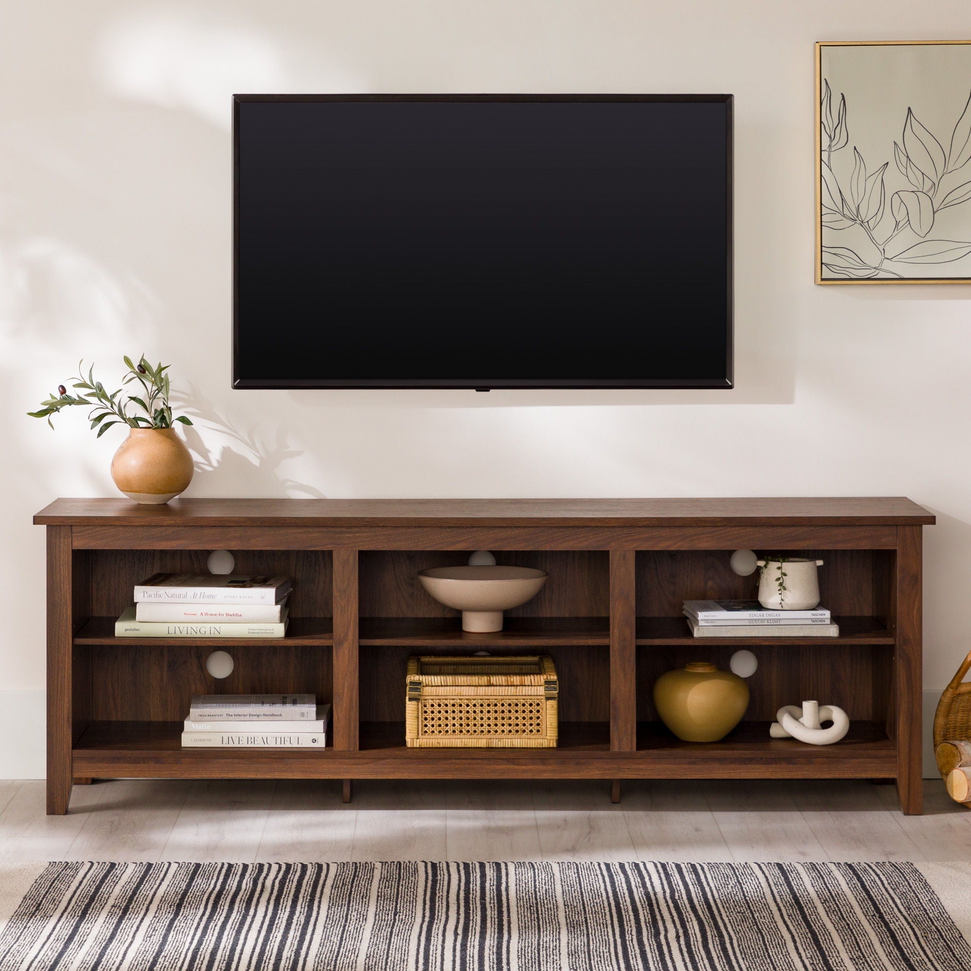 Aglow - 3 Shelf Open Storage 70 TV Stand For 80 TVs - Dark Walnut
