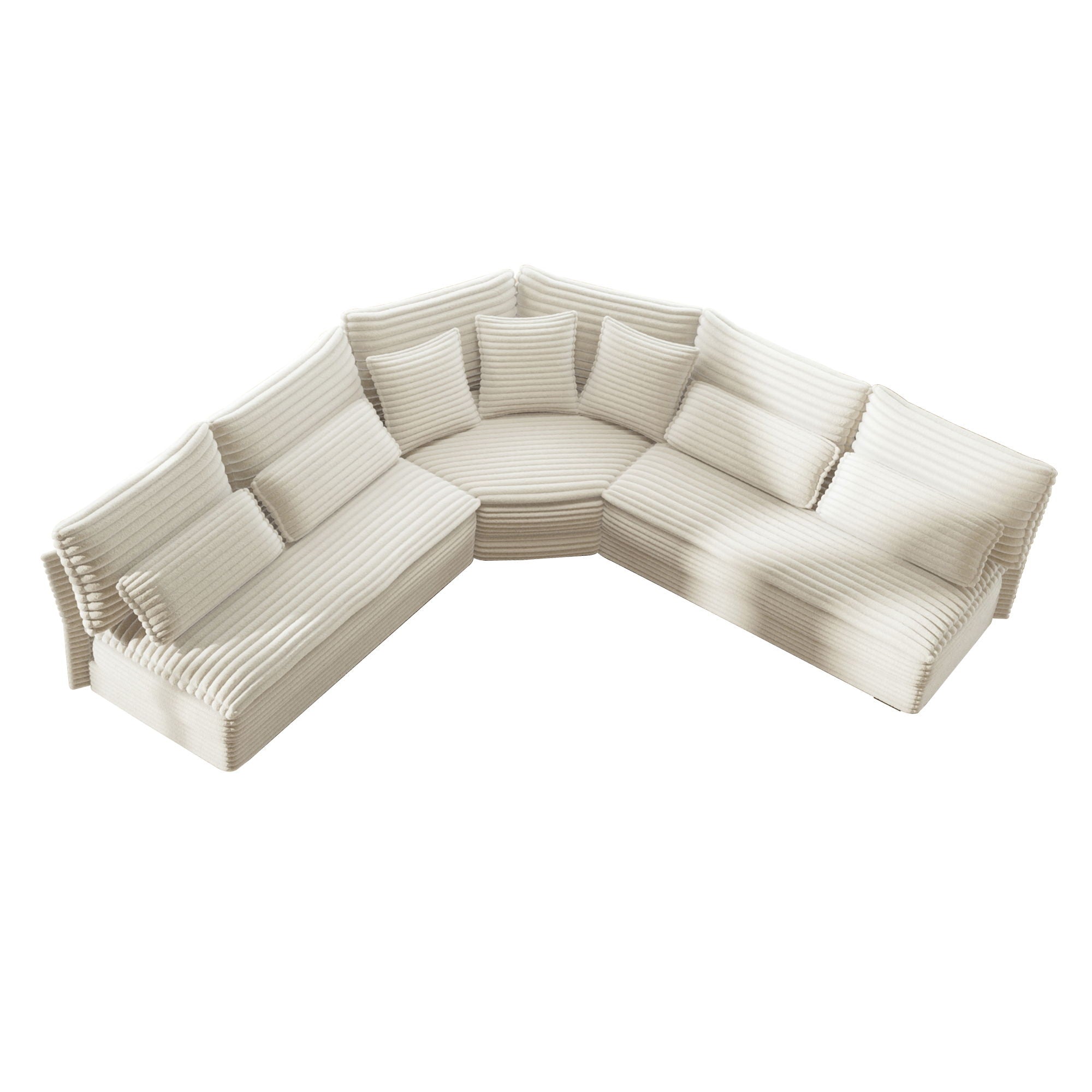 5 Seater L Shaped Sectional Sofa With Curved Corner, 7 Pillows