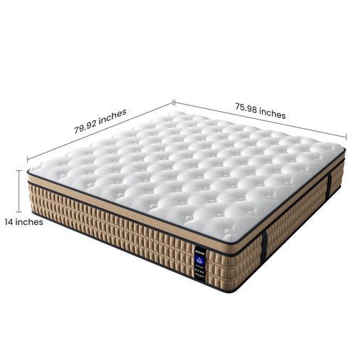 14 King Mattress Hotel Collection Hybrid Mattress With Gel Memory Foam & Pocket Springs - Brown / White