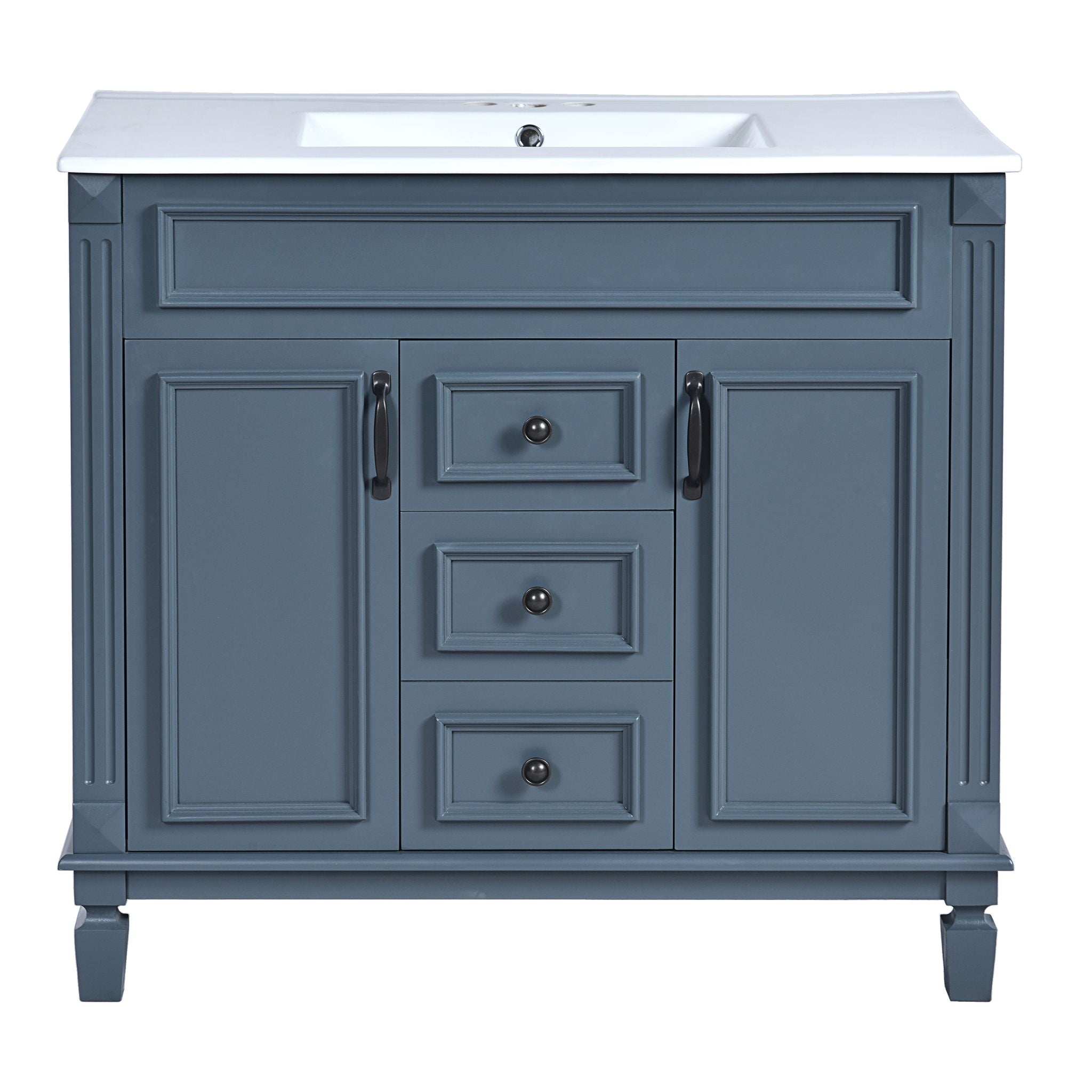 36 Bathroom Vanity With Top Sink, Basin On Cabinet With 2 Soft Closing Doors And 2 Drawers - Blue