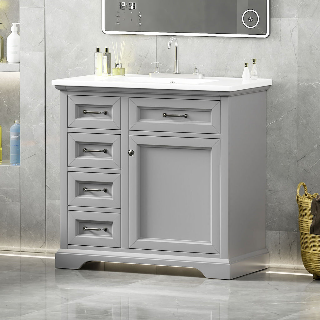 36 Bathroom Vanity With Sink, 2 Tip-Out Drawers, Soft Close Hinges