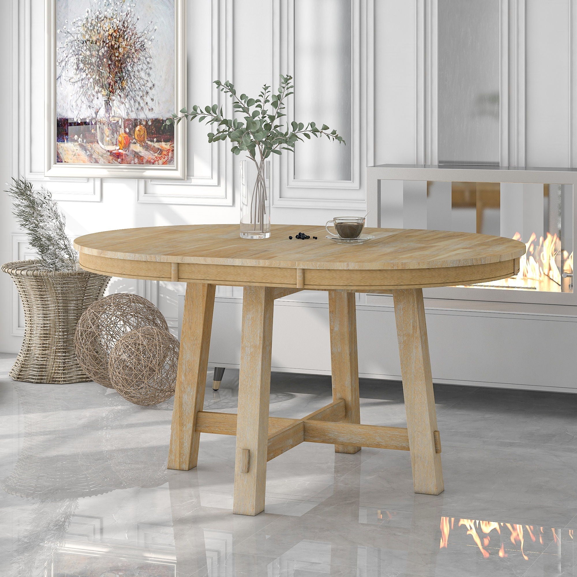 Gia - Round Extendable Dining Table With 16 Leaf Wood