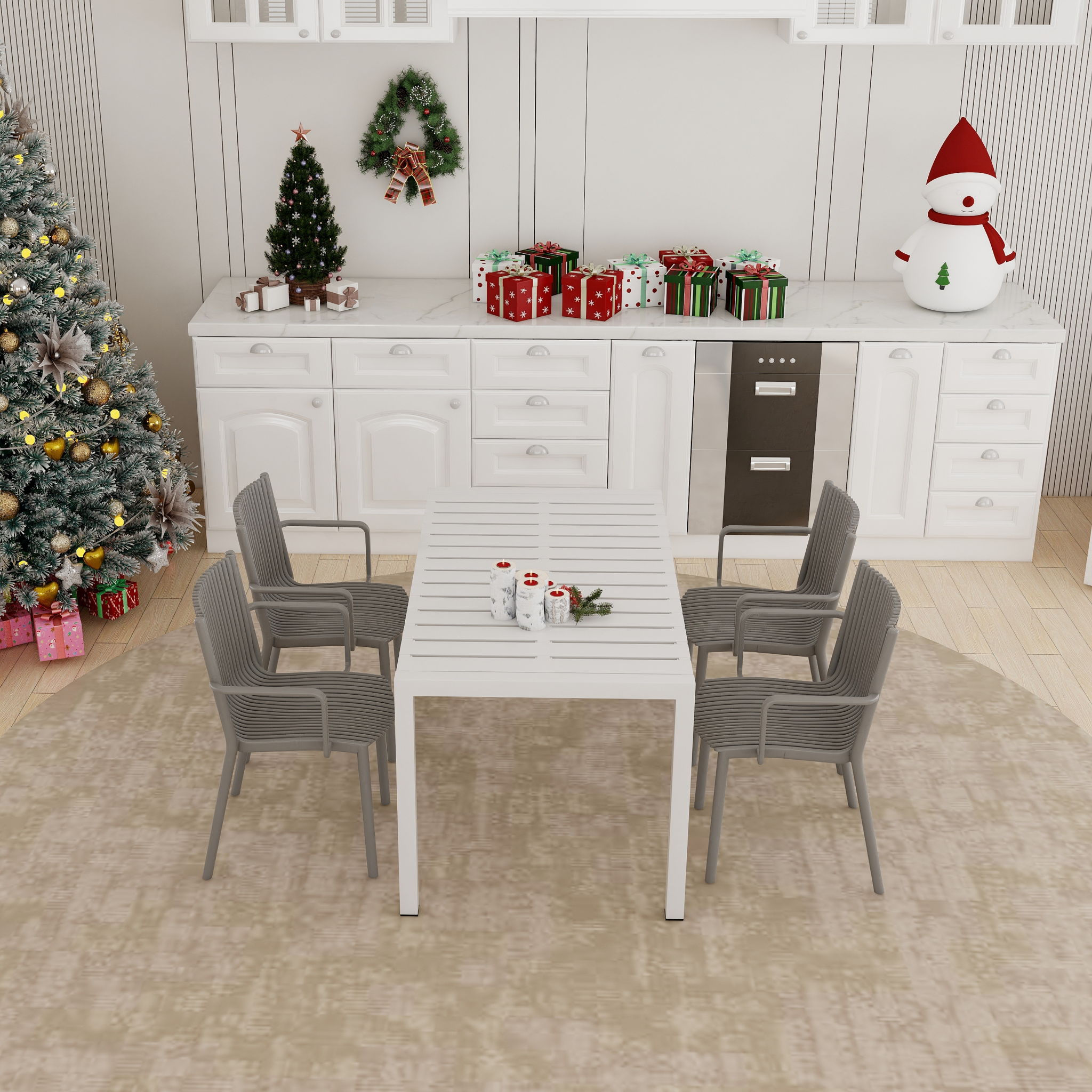 4 Modern Stackable Armchair Matched With Long Table