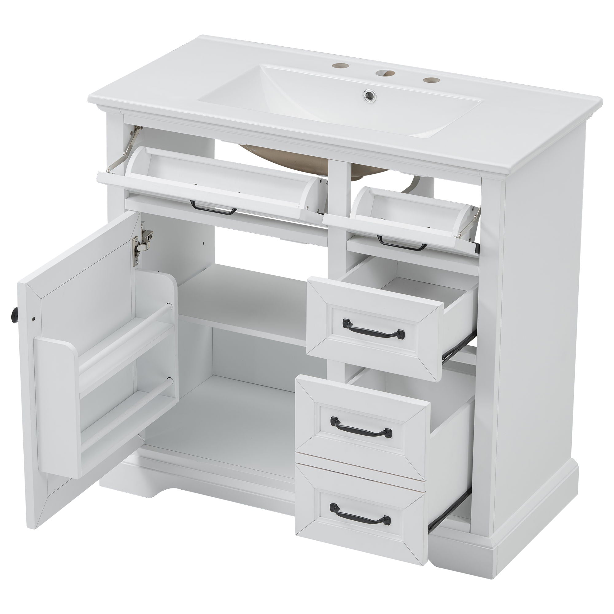 36 Bathroom Vanity With Sink, 2 Tip-Out Drawers, Soft Close Hinges
