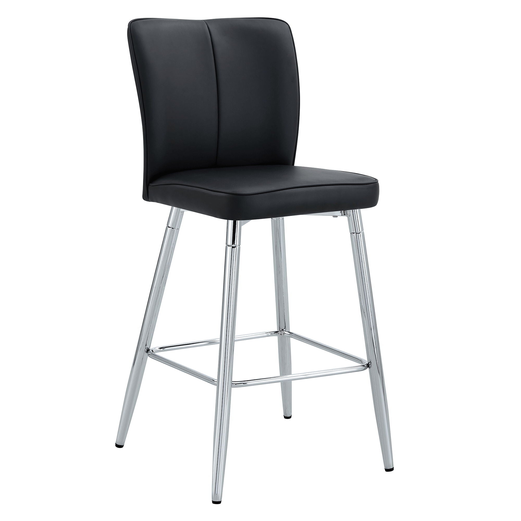 Modern Bar Chair Set Streamlined Backrest Metal Legs 2 Pieces - Black / Silver