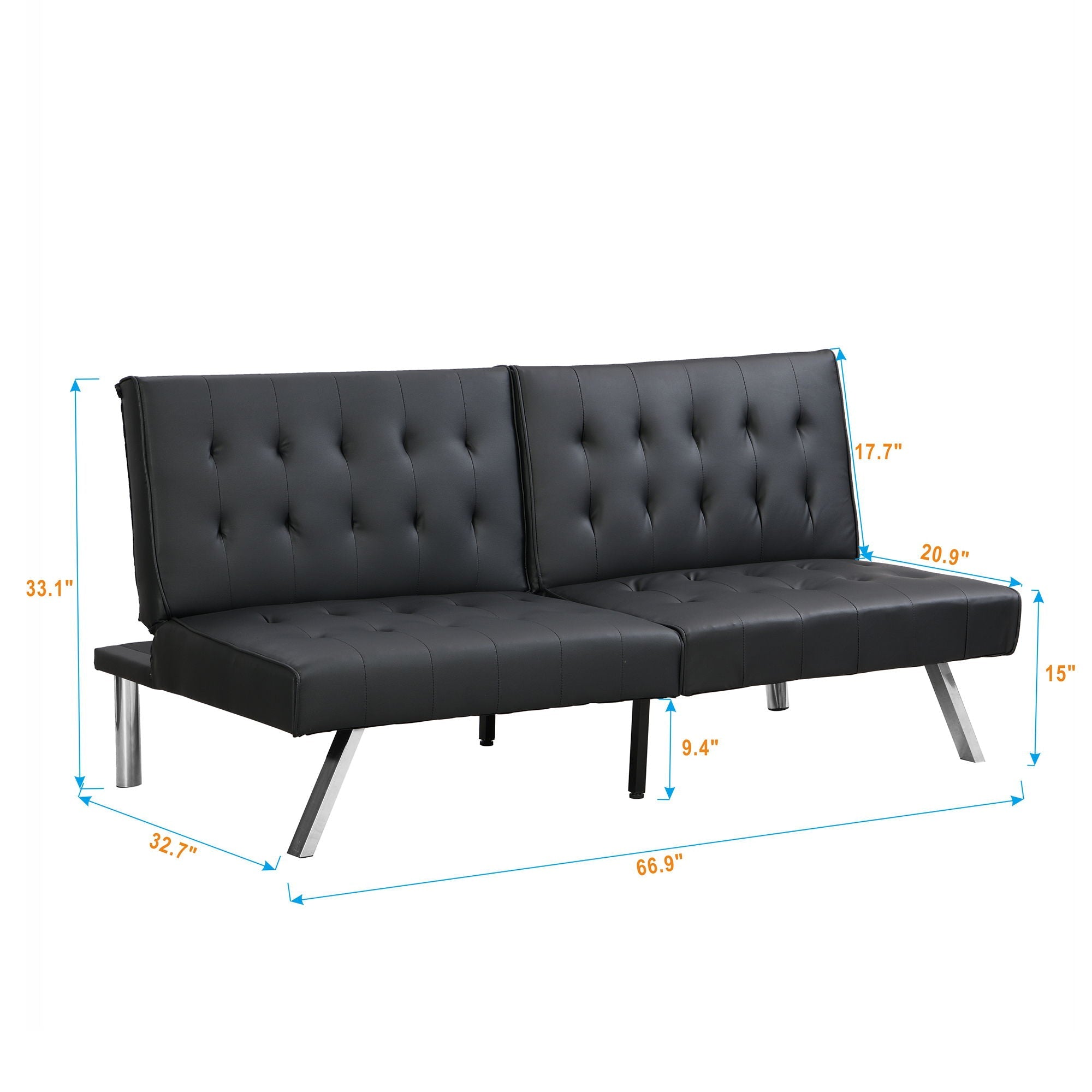 Contemporary Wood Frame Sofa Bed With Stainless Legs - Black