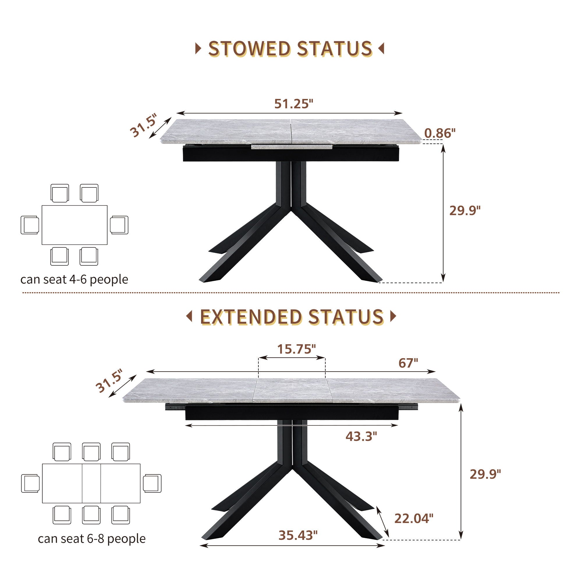 Rectangular Dining Table With Geometric Legs For Dining Room - Light Gray
