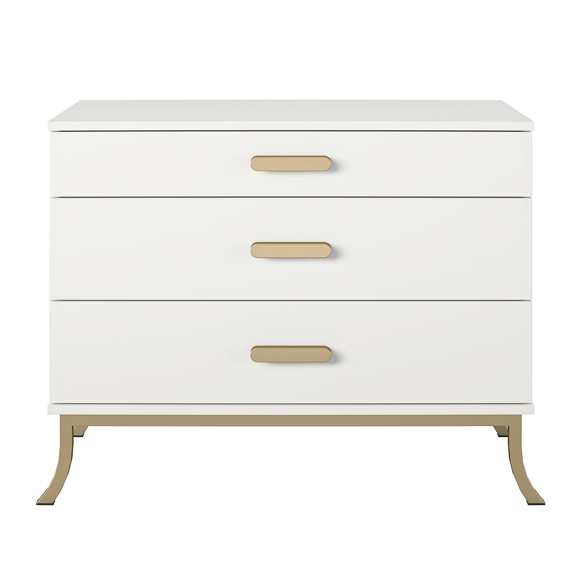 3 Drawer Dresser With Oval Handles - White / Gold