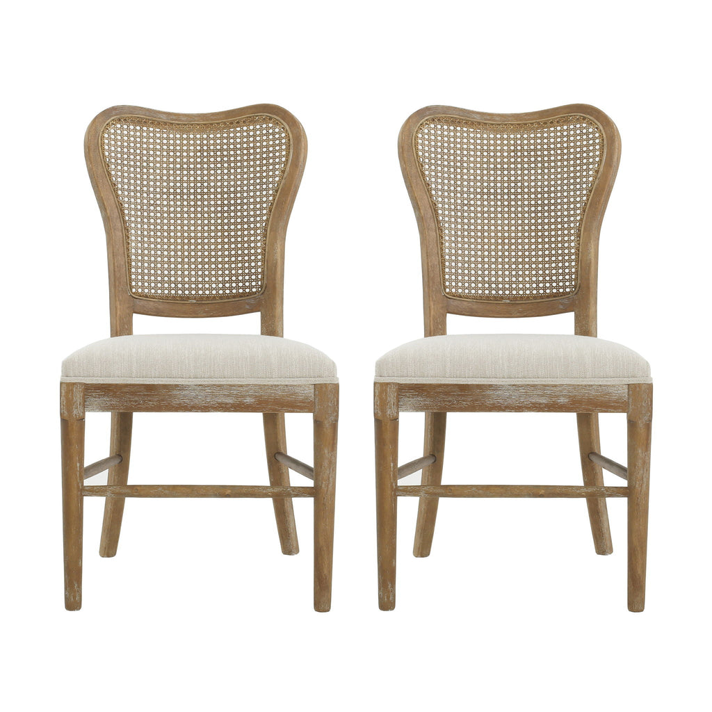 Classic Retro Dining Chair (Set of 2) With Rattan Backrest - Dark Brown / Beige