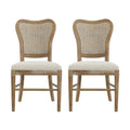 Classic Retro Dining Chair (Set of 2) With Rattan Backrest - Dark Brown / Beige