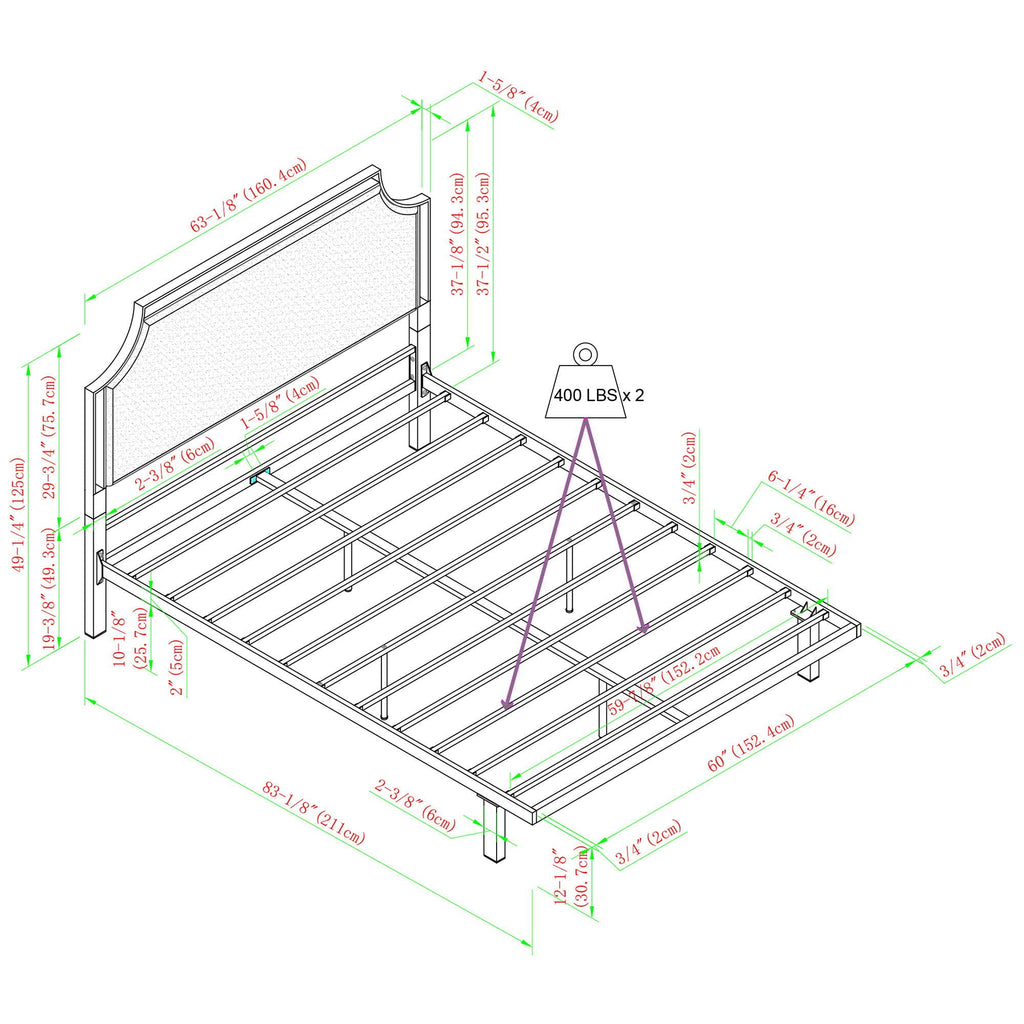 Queen Bed Frame Upholstered Metal - Tan