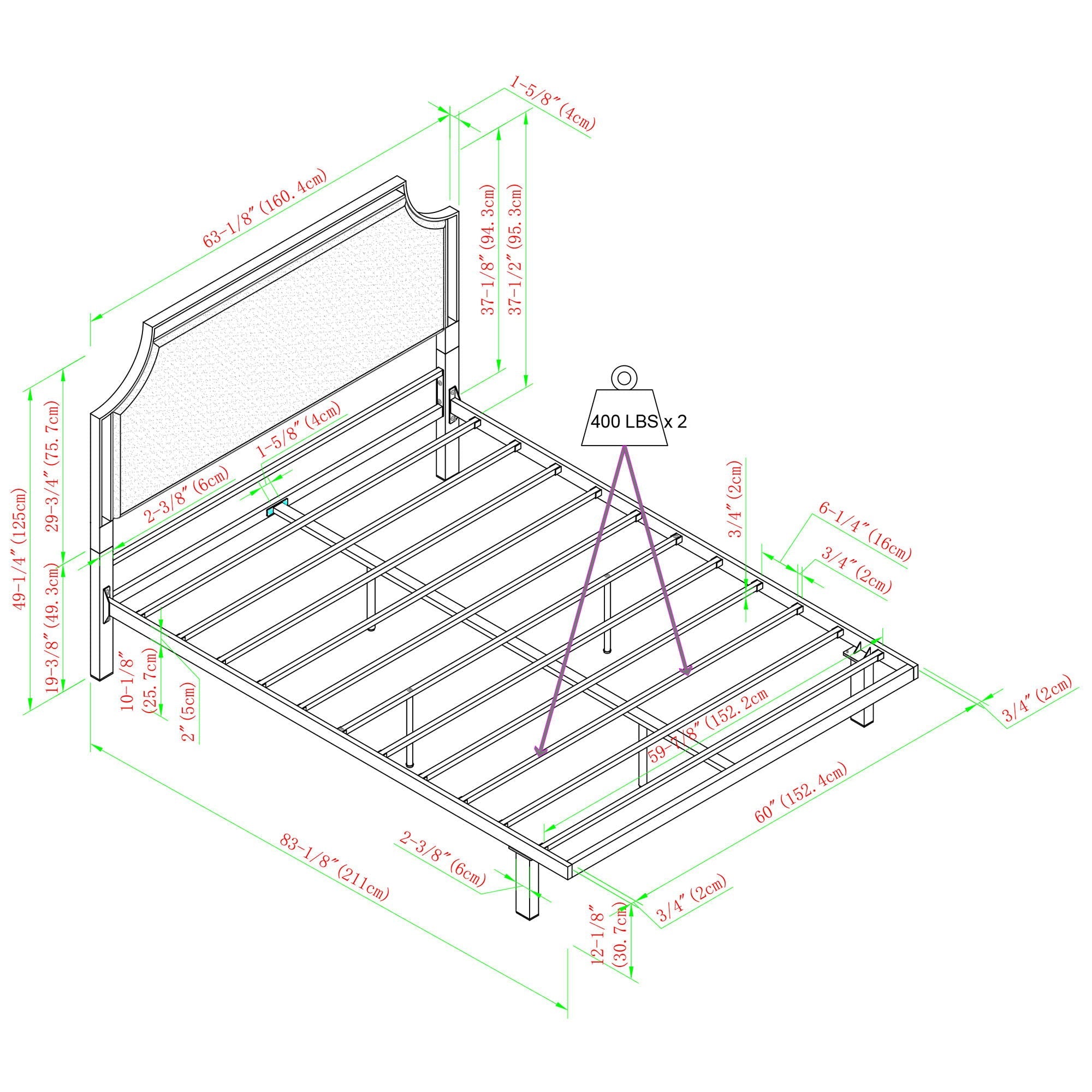 Queen Bed Frame Upholstered Metal - Tan