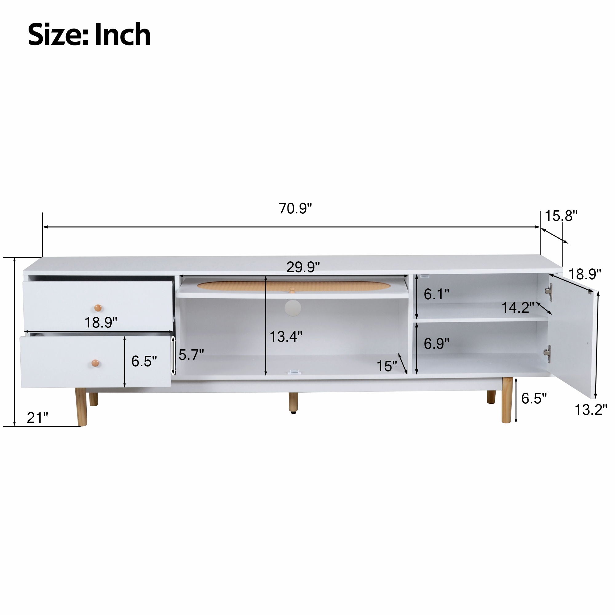 70 TV Stand With Drawers - White