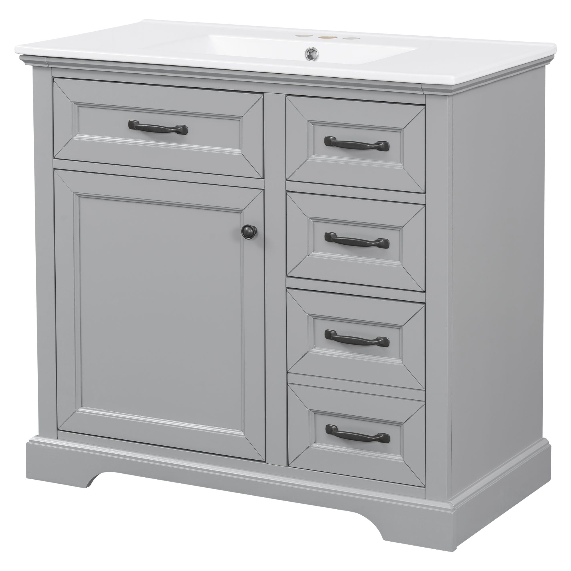 36 Bathroom Vanity With Sink, 2 Tip-Out Drawers, Soft Close Hinges