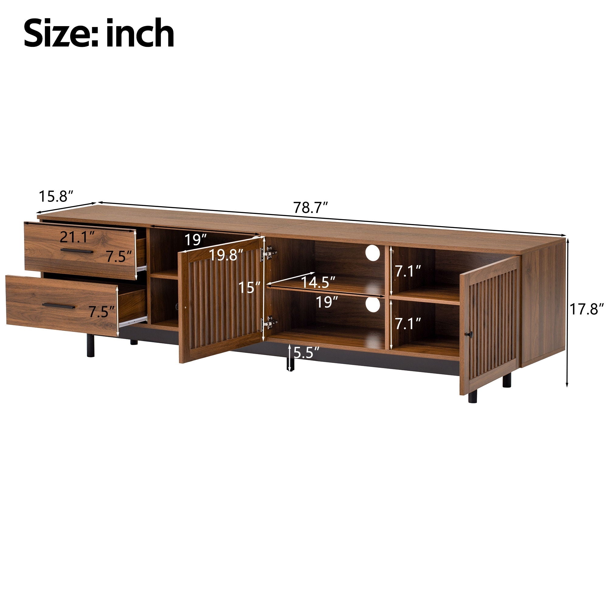 78 TV Stand For TVs Up To 85 Entertainment Center With Deep Drawers & Cable Management, Soft Closing Hinges - Walnut