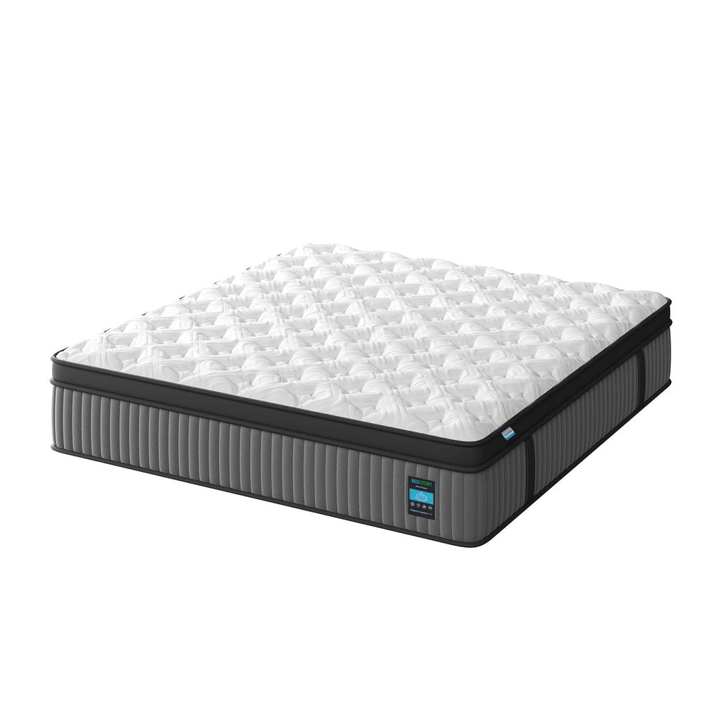 14 King Hybrid Mattress, Memory Foam & Pocket Spring Bed, Cooling, Pressure Relief, Back & Hip Support - Gray / White