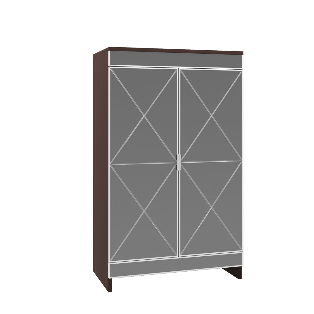 Elegant Decor Mirrored Shoe Cabinet With Edging Double Door Storage Cabinets Glass - Brown / Silver / Gray