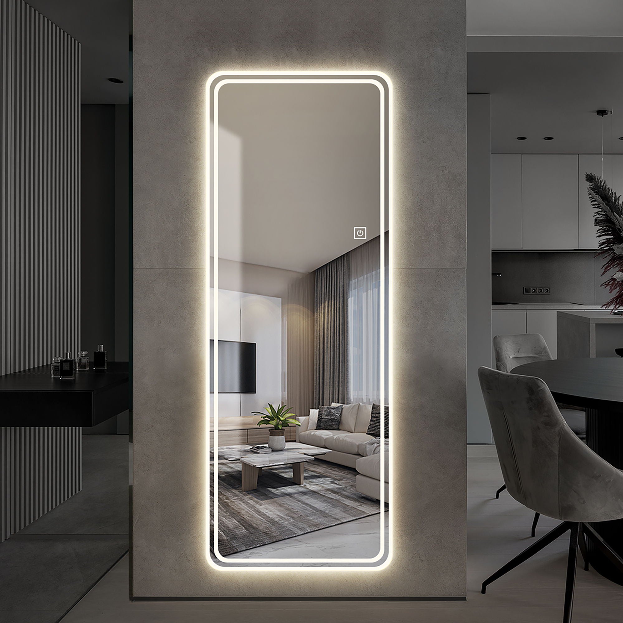 Full Length Floor Mirror LED Whole Body Mirror, Wall Mounted Hanging Mirror With Lights, Makeup Vanity Mirror, Bedroom Full Size Body Mirror With Dimming & 3 Color Modes - Clear