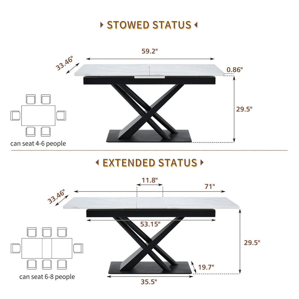 Dining Table With Geometric X Frame For Kitchen Or Dining Room - White Marble