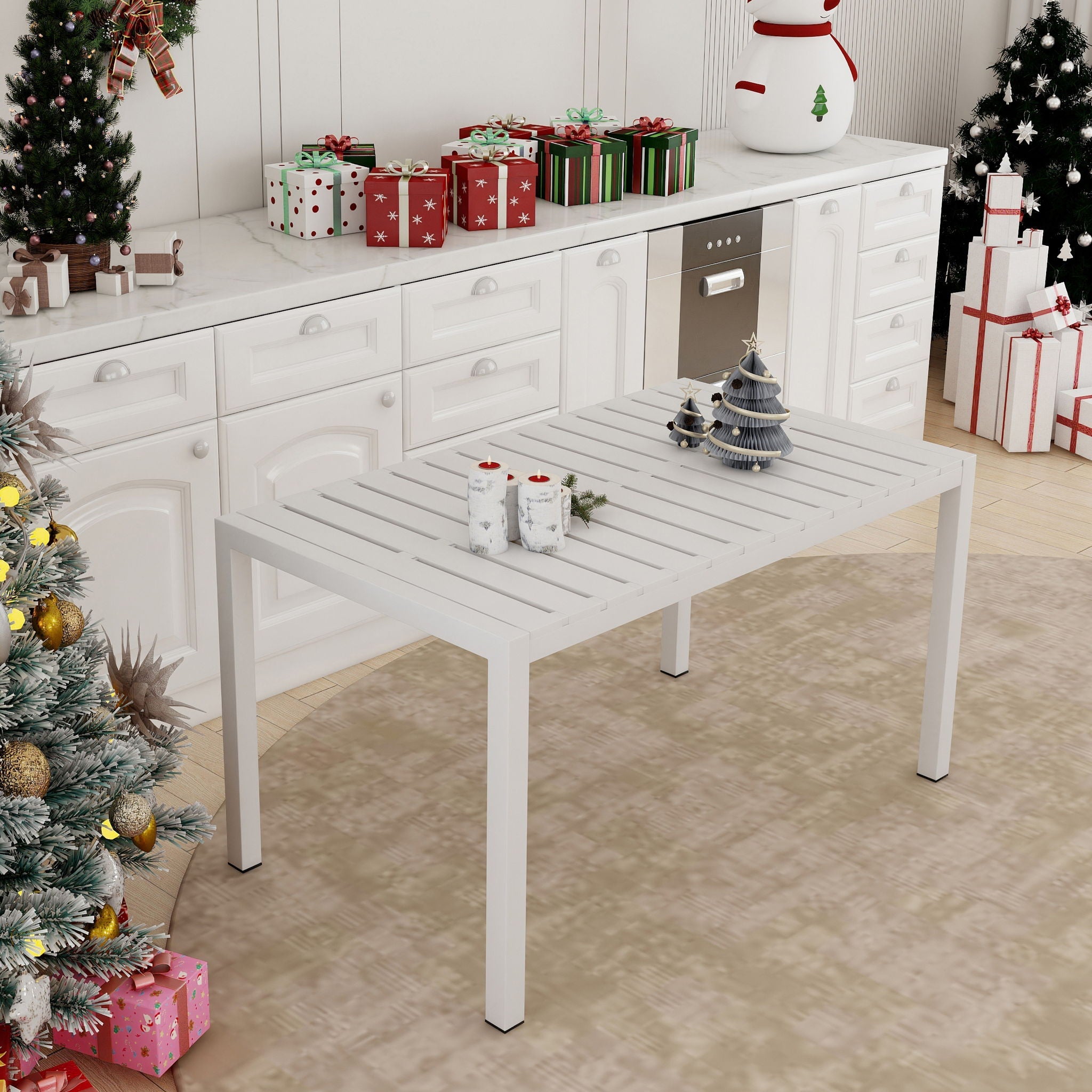 Modern Long Table, UV Resistant And Rust Proof, Pp Tabletop, UV Resistant Powder Coated Metal Legs - Snow White