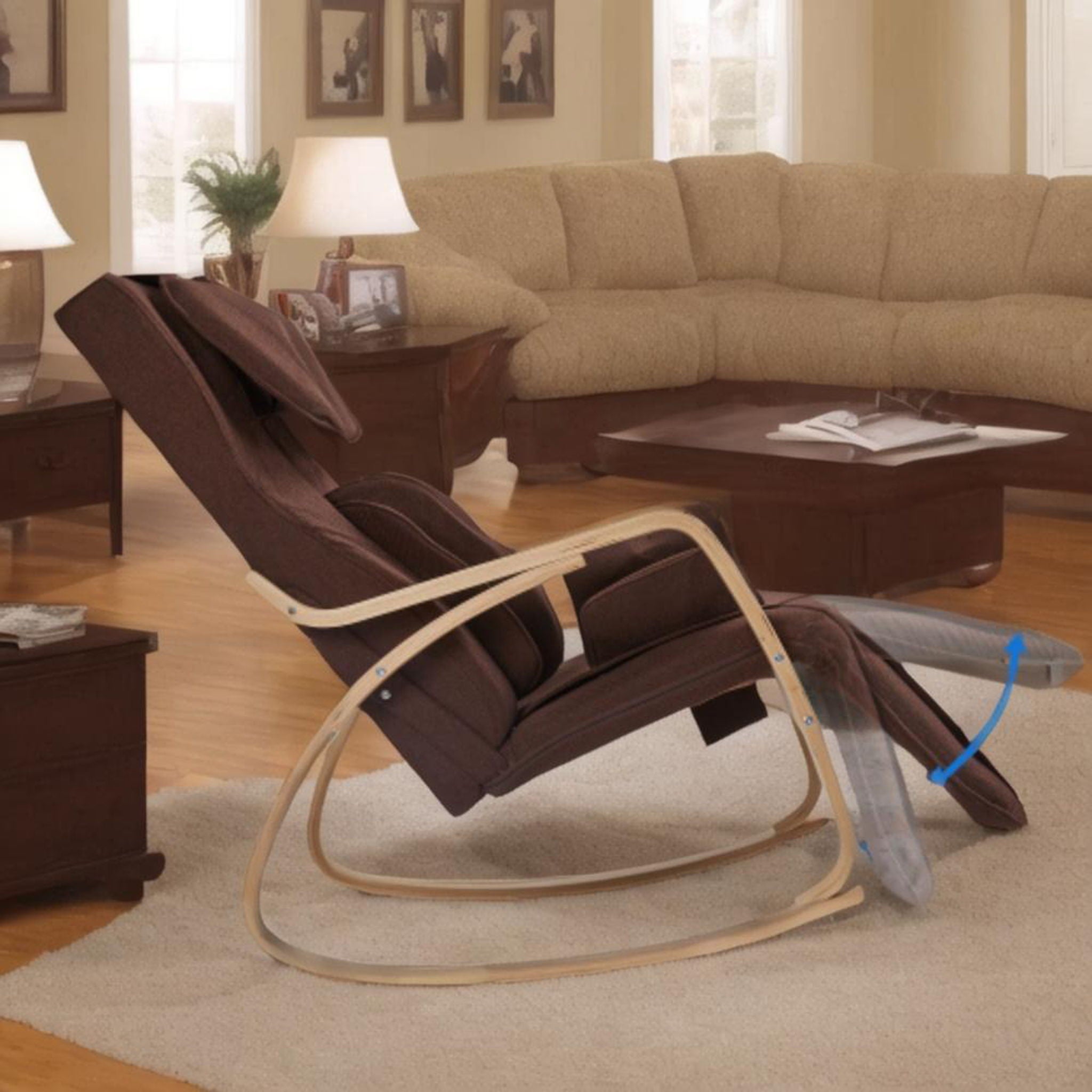 Comfortable Relax Rocking Chair With Full Massage Function Cotton Fabric Air Pressure - Brown