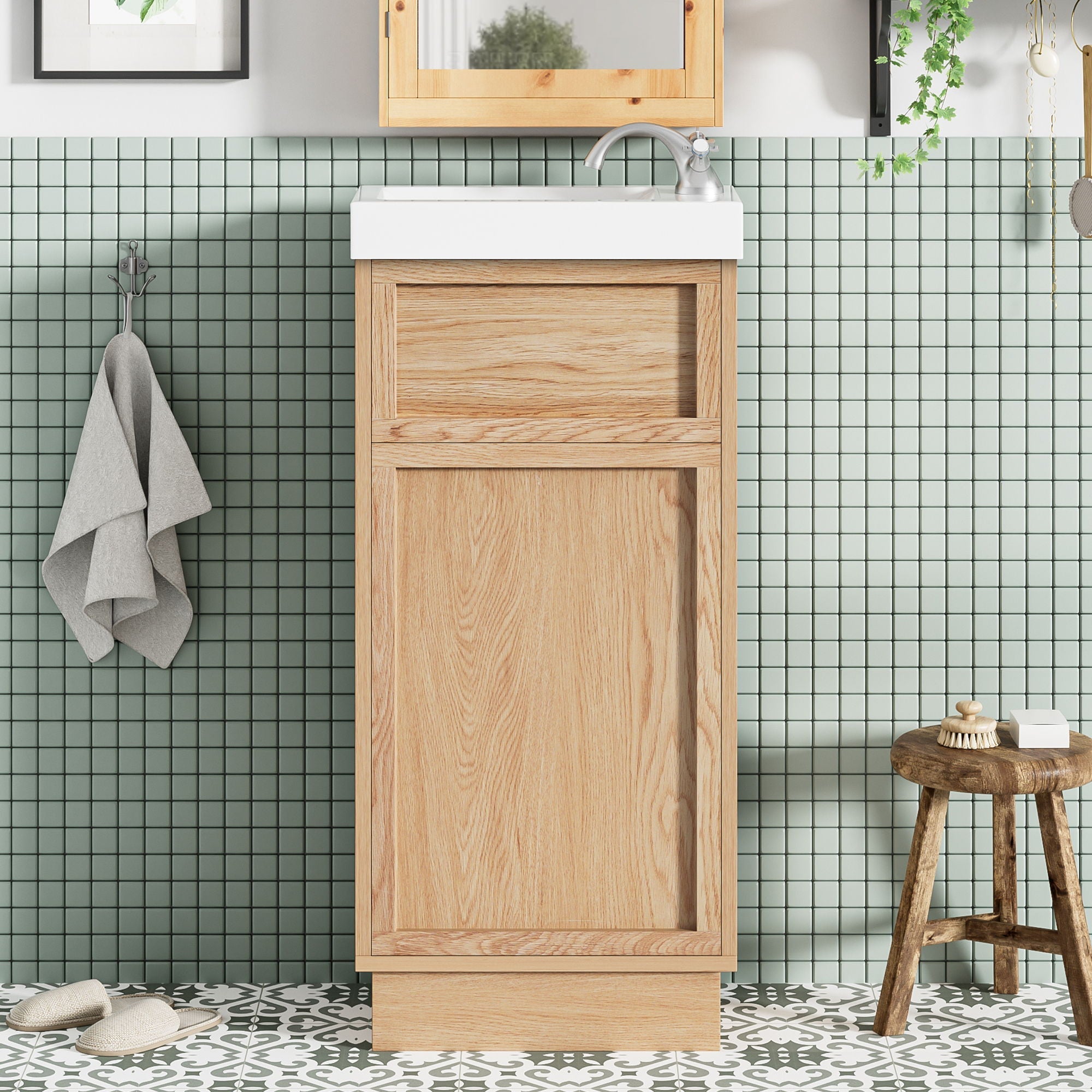 15.75 Bathroom Vanity With Reversible Resin Sink And Cabinet - Wood
