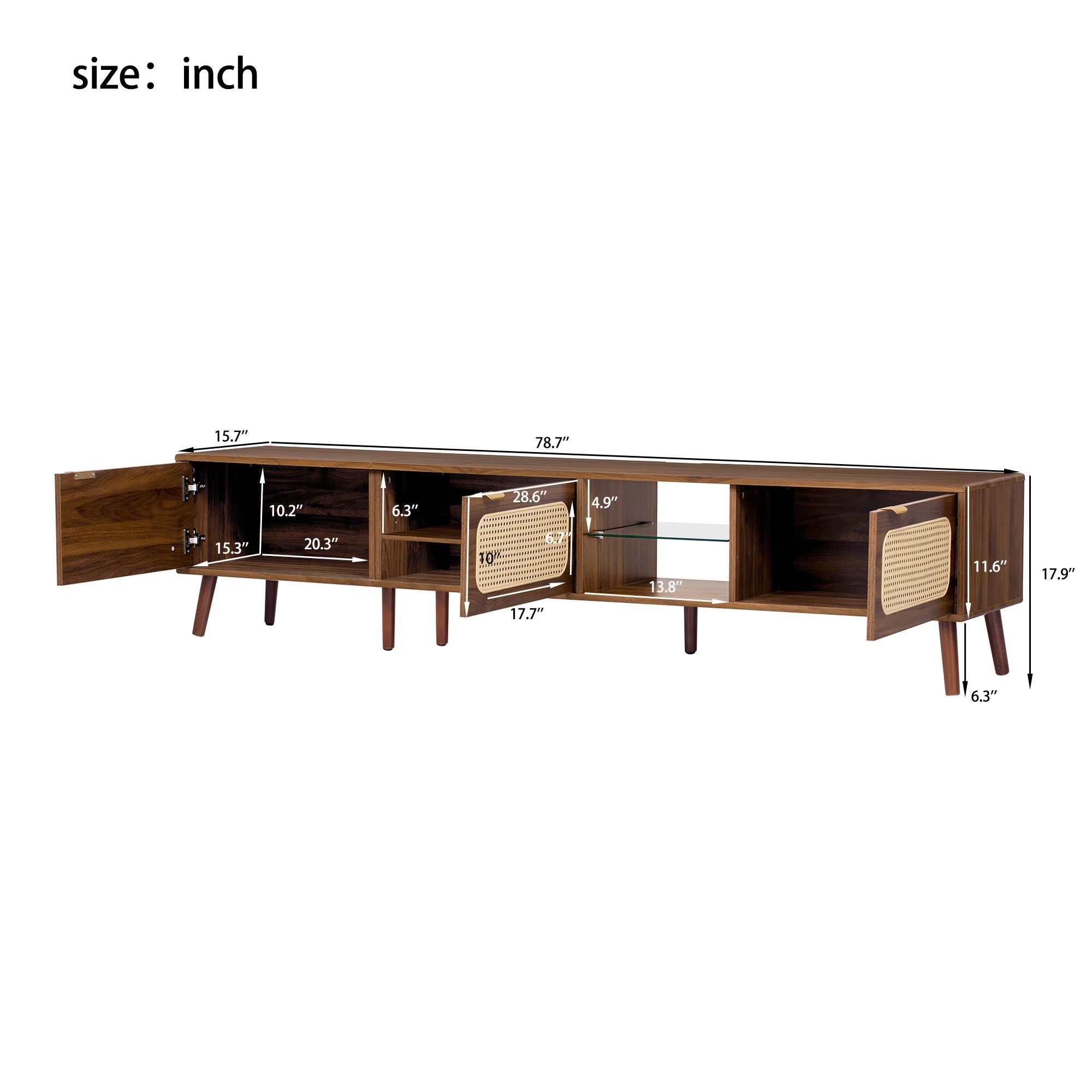 78 TV Stand With Ample Storage And Open Shelving - Walnut