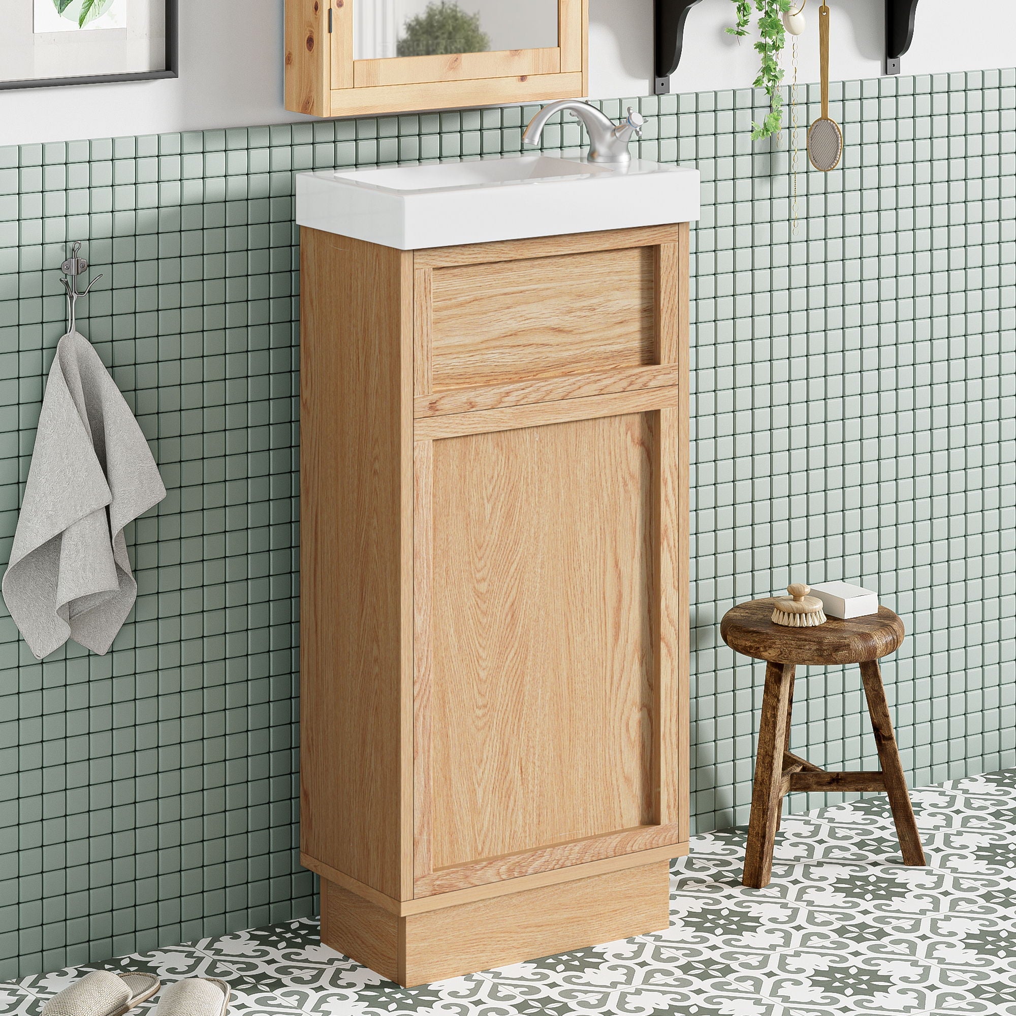 15.75 Bathroom Vanity With Reversible Resin Sink And Cabinet - Wood