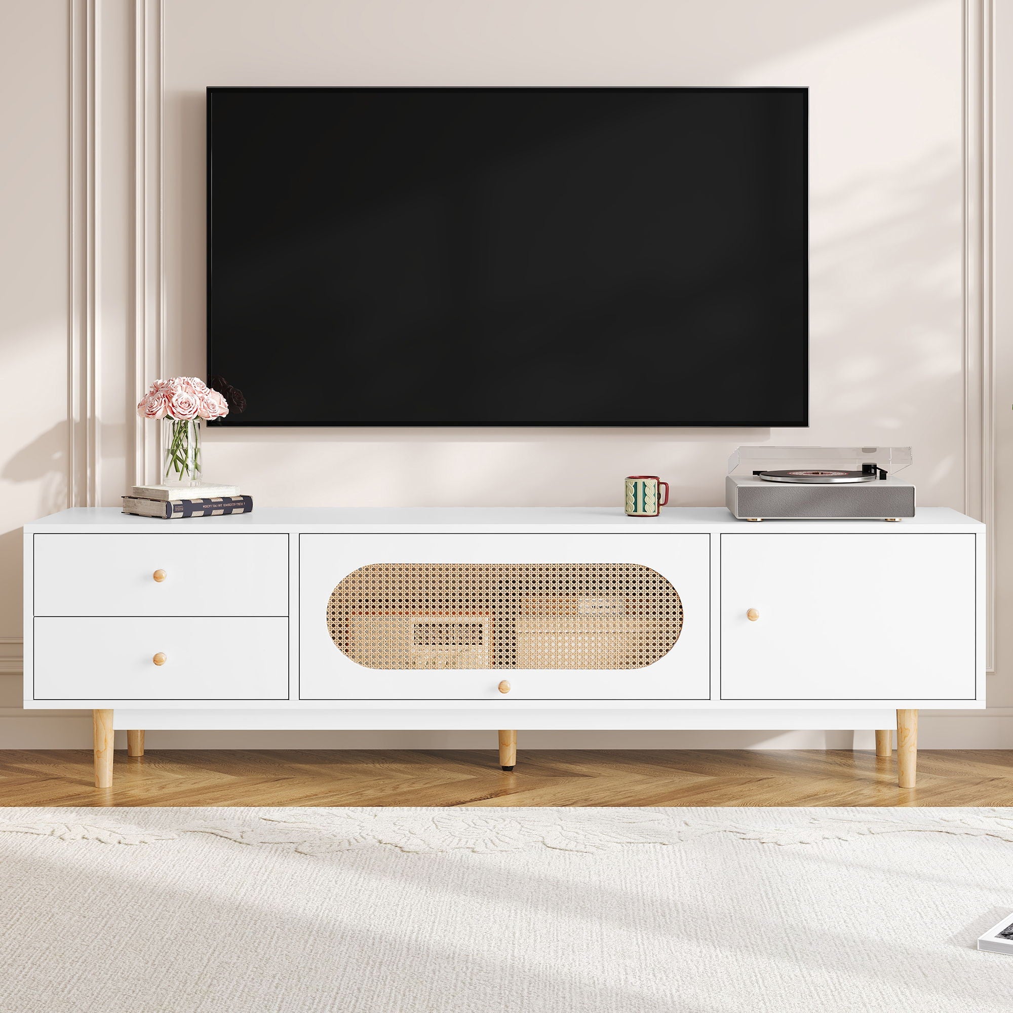 70 TV Stand With Drawers - White
