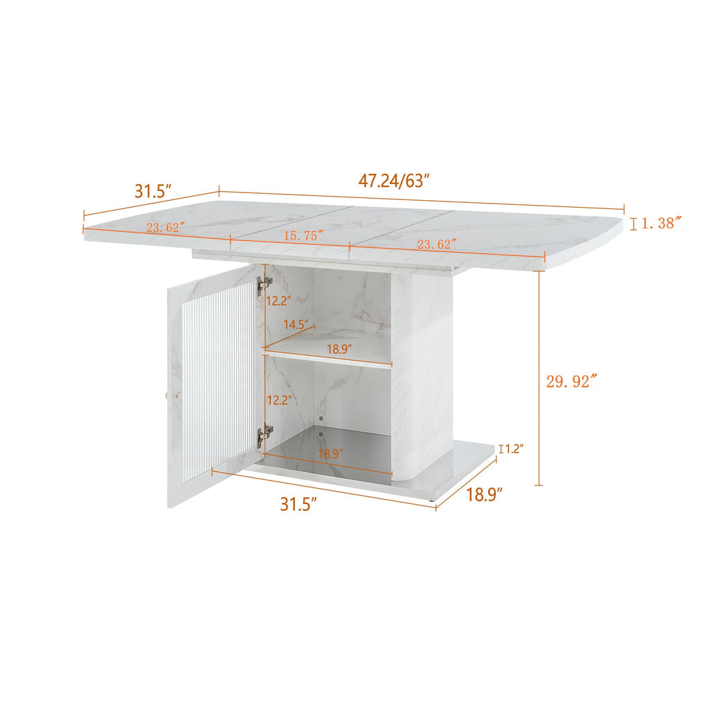 Modern Rectangle Dining Table With Stretchable Top, Storage Cabinet