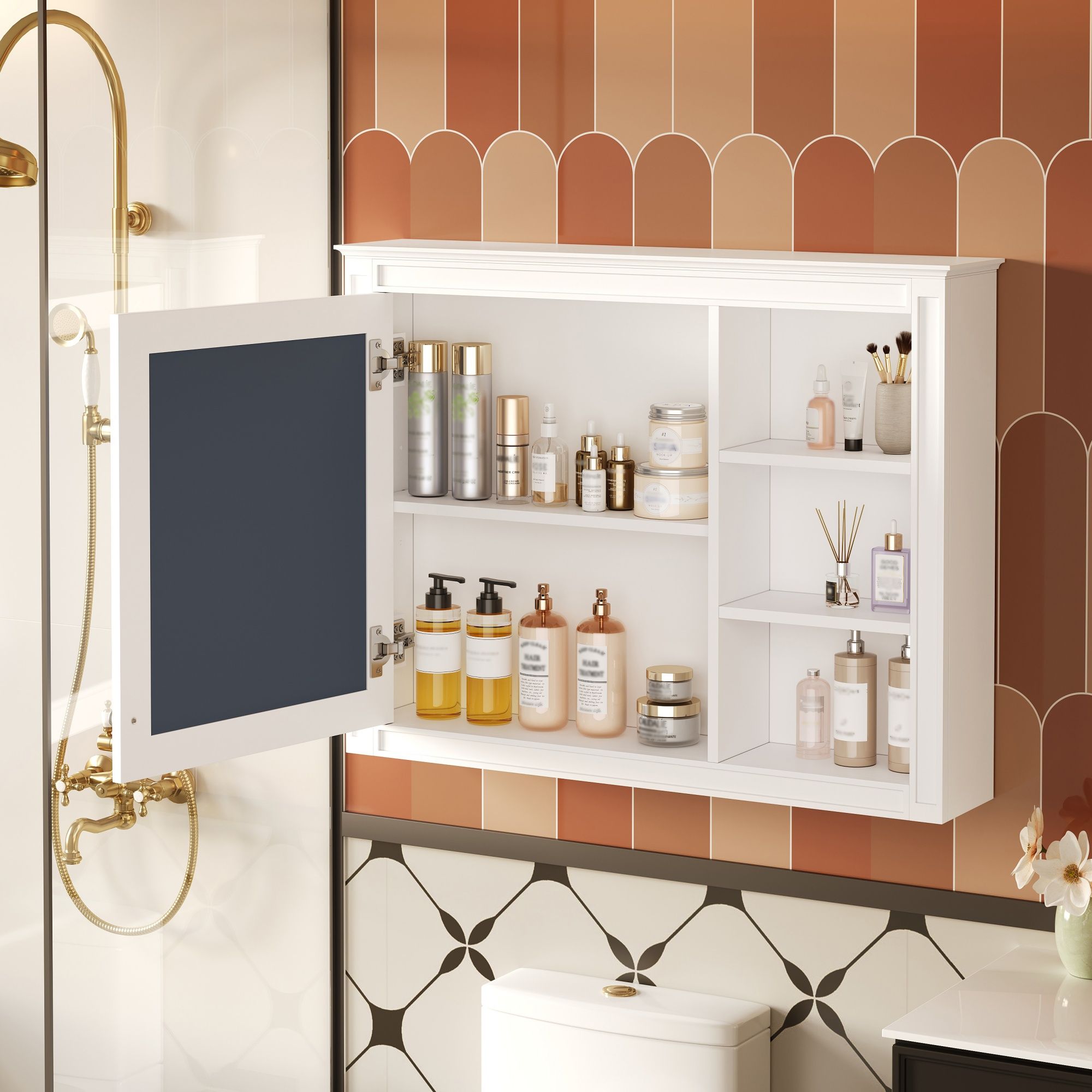 Modern Wall-Mounted Medicine Cabinet With Mirror, Adjustable Shelf