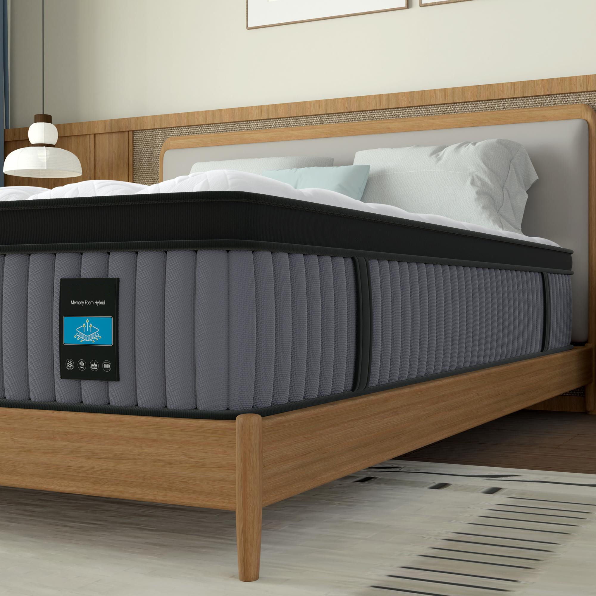 14 King Hybrid Mattress, Memory Foam & Pocket Spring Bed, Cooling, Pressure Relief, Back & Hip Support - Gray / White