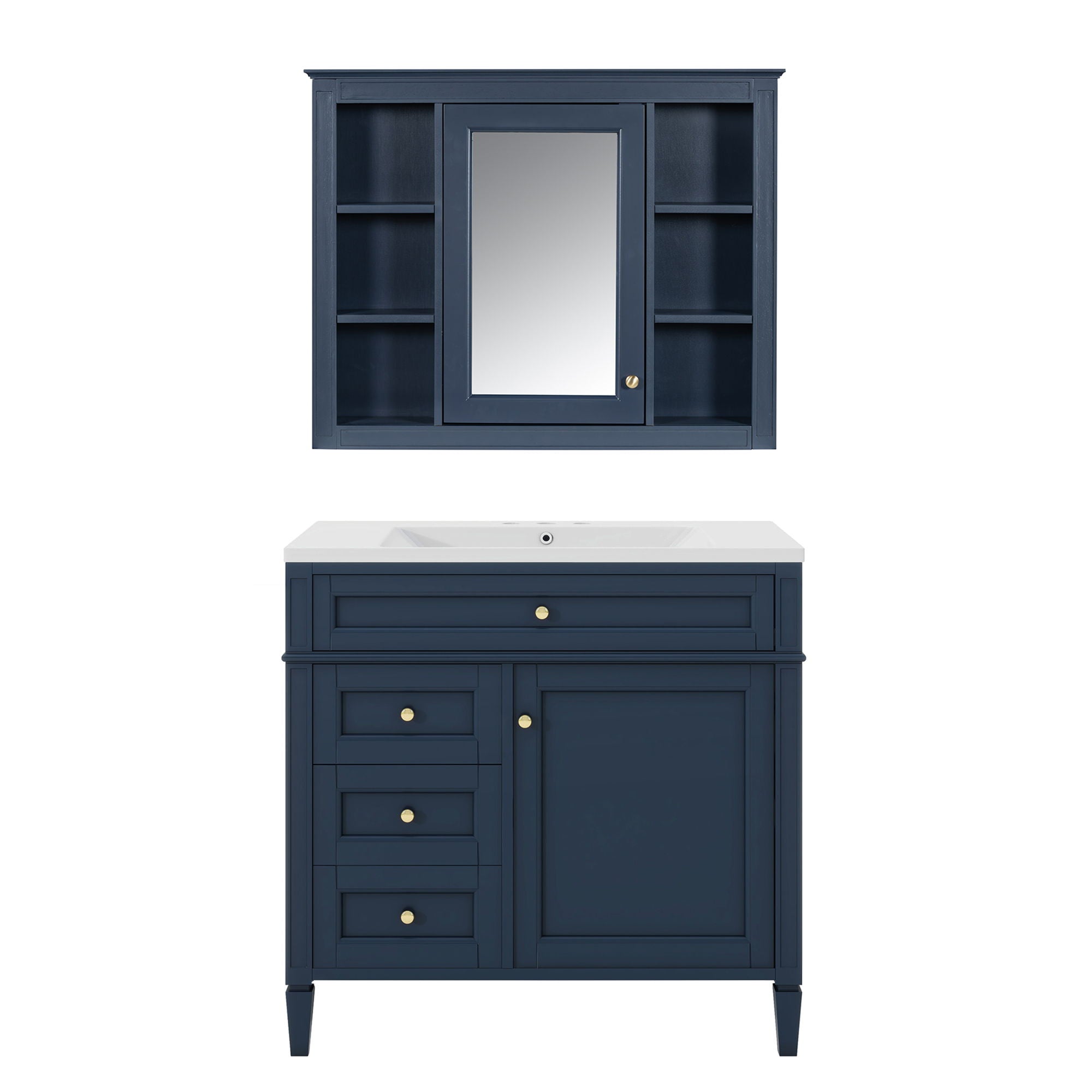 Bathroom Vanity With Mirror Cabinet, Storage Cabinet With 2 Soft Closing Doors And 4 Drawers, Undermount Sink