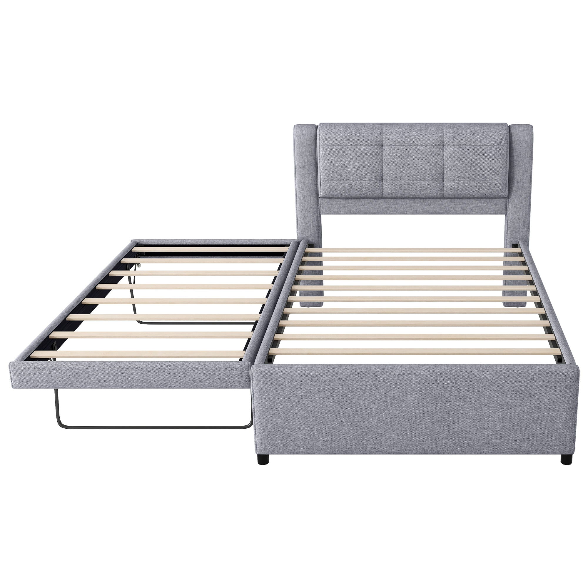 Upholstery Platform Bed With Trundle,Trundle Can Be Flat Or Erected