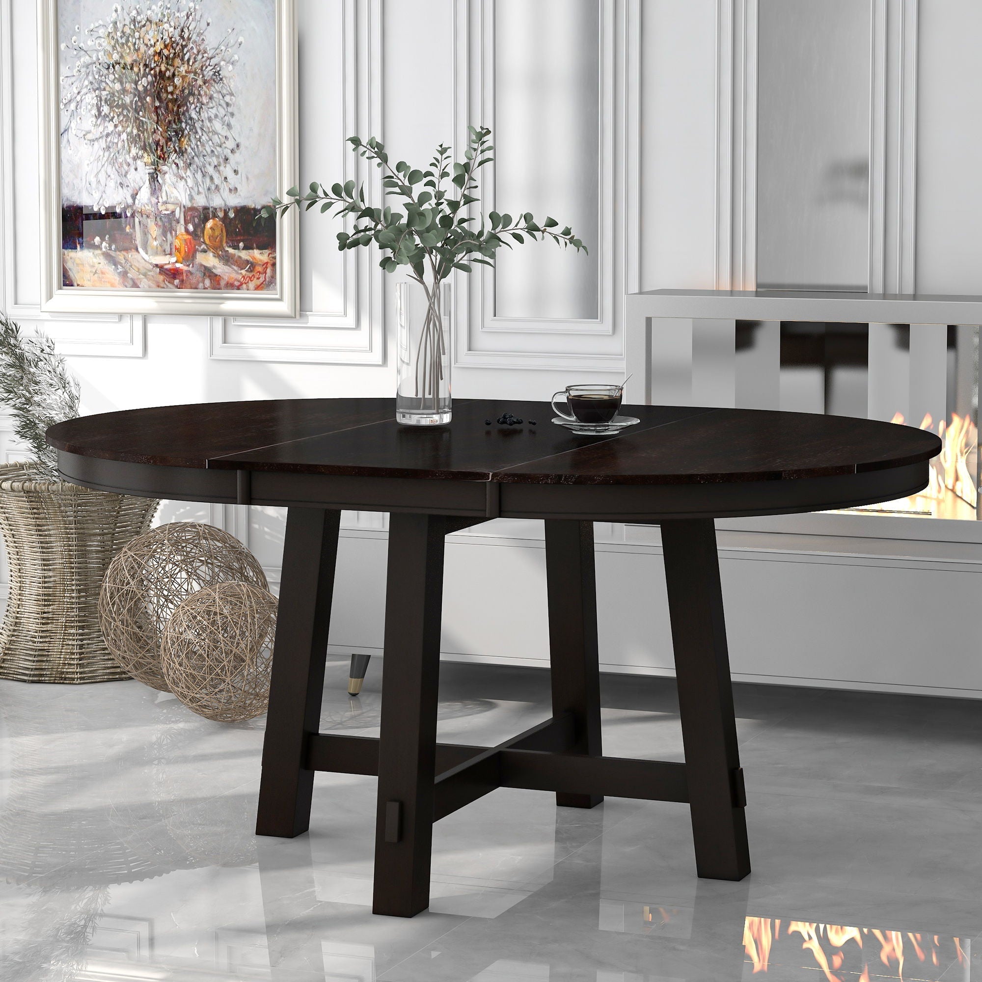 Gia - Round Extendable Dining Table With 16 Leaf Wood